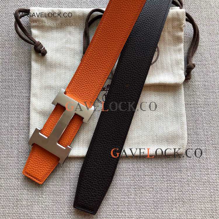 Hermes H Orange & Coffe Reversible Belt 38mm